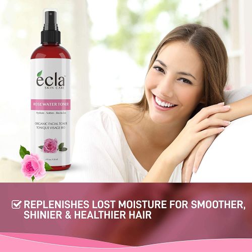  Ecla SKIN CARE Rose Water Spray Mist Toner (4 Oz 120 ml) for Face Eyes Skin and Hair - 100% Pure Organic Moroccan Rosewater Facial Toner Hydrosol Natural Astringent, Chemical-Free for All Skin Ty