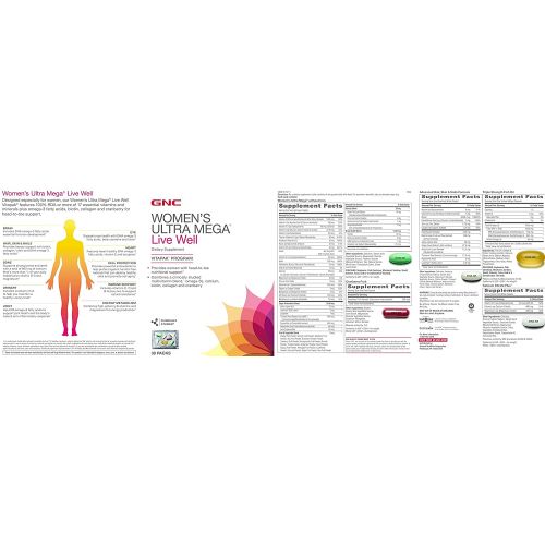  GNC Womens Ultra Mega Live Well Vitapak Program Full Body Supplement Support 3-Step Multivitamin System for Optimal Health Contains Omega-3, Calcium, Biotin, Collagen & Cranberry 3