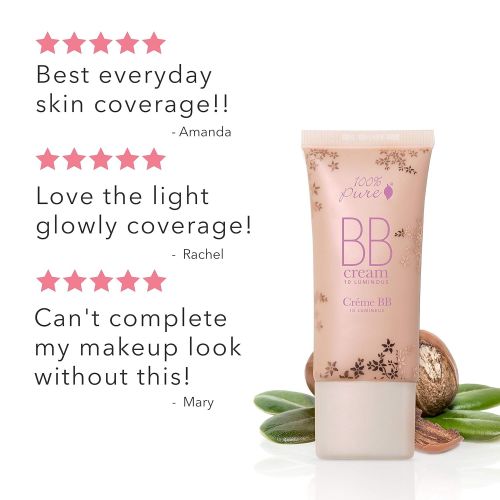  100% PURE BB Cream, Shade 10 Luminous, Full Coverage, All-In-One Primer, Concealer, Foundation Makeup, Shimmery, Dewy Finish, Vegan Makeup (Light Shade w/ Warm Undertone) - 1 Fl Oz