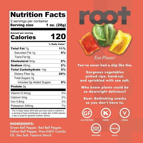  Root Foods Tomato Chips Veggie Snack, Non-GMO Vegetable Chip with Sea Salt, Good for Adults, Kids, Made with Real Tomatoes, Vegan, Gluten Free, Halal, Kosher, 2oz Bag, 5 Pack