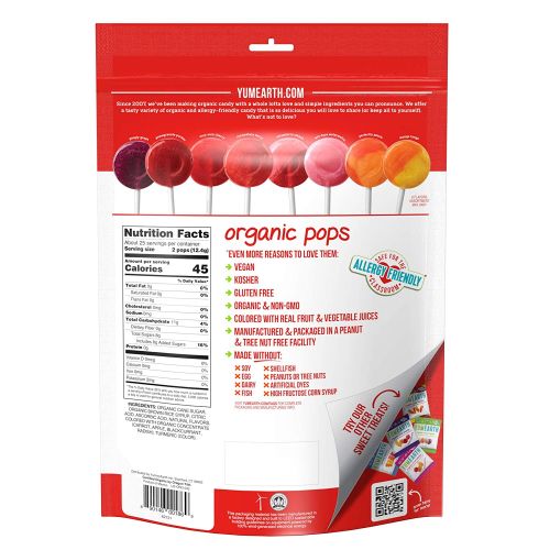  YumEarth Organic Lollipops, Variety Pack, 50 lollipops - 10.9 oz (pack of 1) - Allergy Friendly, Non GMO, Gluten Free, Vegan (Packaging May Vary)