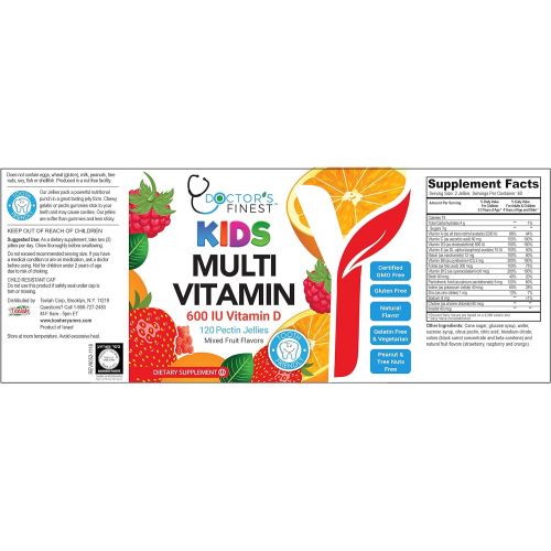  Doctors Finest Multivitamin Gummies for Kids - Vegetarian, GMO-Free & Gluten Free - Great Tasting Fruit Flavors Pectin Chews - 120 Jellies