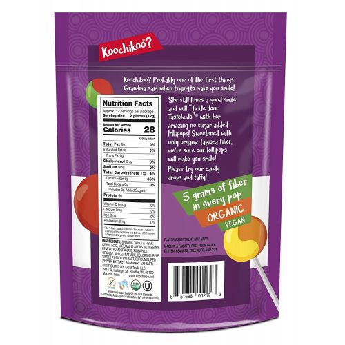  Koochikoo Sugar Free Organic Lollipop Pouch, Delicious Assorted Fruity Flavors, 24 CT (5.1 Oz, Pack - 6)