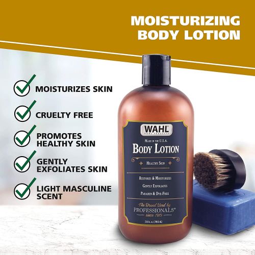  WAHL Body Lotion with Essential Oils, Hydroxy Acid and Ceramides to Exfoliate, Restore, Moisturize All Skin Types  24 Oz