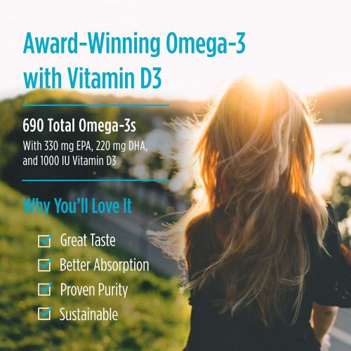  Nordic Naturals Omega-3D, Lemon Flavor - 120 Soft Gels - 690 mg Omega-3 + 1000 IU Vitamin D3 - Fish Oil - EPA & DHA - Immune Support, Brain & Heart Health, Healthy Bones - Non-GMO