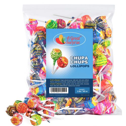 A Great Surprise Chupa Chups Lollipops, Assorted Flavors, 3 LB Bulk Candy, 48 oz