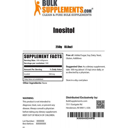  BulkSupplements.com Inositol Powder - Vitamin B8 Supplement for Antioxidants & Liver Support - Unflavored, Gluten Free, No Filler - 500mg per Serving, 500 Servings (250 Grams - 8.8