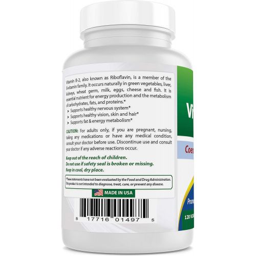  Best Naturals Vitamin B2 (Riboflavin) 400mg - Migraine Relief - Veggie Capsules - Conezyme Precursor - 120 Count (120 Count (Pack of 1))