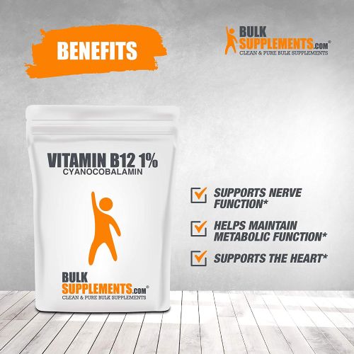  BULKSUPPLEMENTS.COM Vitamin B12 Powder (Cyanocobalamin) - Vitamin B Supplements for Energy Production and Nerve Health - 20 mg (1% Cyanocobalamin) per Serving (50 Grams - 1.8 oz)