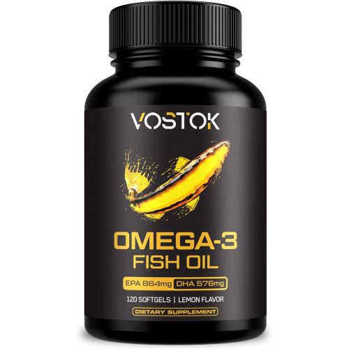  Vostok Nutrition Omega 3 Fish Oil Triple Strength - Sourced from Wild Caught Fish - Non-GMO, Soy and Gluten Free  High EPA and DHA Supplement - Heart + Brain Health, Joint and Skin Support - 120 S
