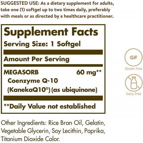  Solgar Megasorb CoQ-10 60 mg, 120 Softgels - Supports Heart & Brain Health - Coenzyme Q10 Supplement - Enhanced Absorption, Easy to Swallow - Gluten Free, Dairy Free - 120 Servings