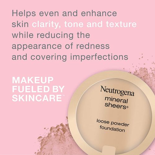  Neutrogena Mineral Sheers Lightweight Loose Powder Makeup Foundation with Vitamins A, C, & E, Sheer to Medium Buildable Coverage, Skin Tone Enhancer, Face Redness Reducer, Natural