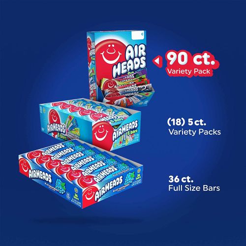  Airheads Bars, Chewy Fruit Taffy Candy, Variety Pack, Back to School for Kids, Non Melting, Party 90 Count (Packaging May Vary)