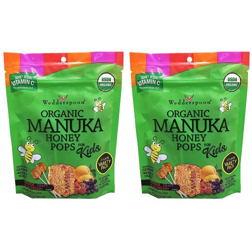  Wedderspoon Organic Manuka Honey Pops 3 Flavor Variety Pack of 2 (Contains 48 Lollipops)