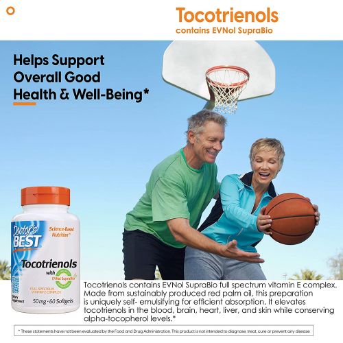  Doctors Best Tocotrienols contains EVNol SupraBio Full Spectrum Vitamin E Complex, 60 Count