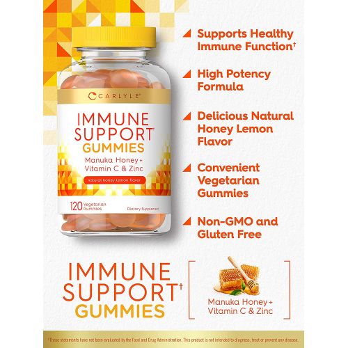  Carlyle Vitamin C and Zinc Gummies 120 Count Vegan, Non-GMO, and Gluten Free Supplement Natural Lemon Flavor