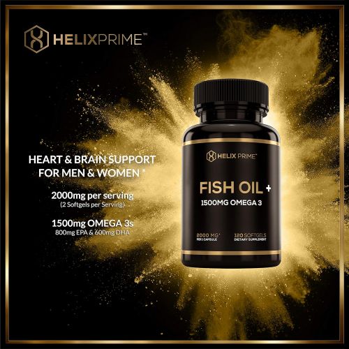  HELIX PRIME Fish Oil Omega 3 Supplements with EPA DHA 120 Softgels Natural Lemon Flavor Burpless Supports Heart Health Joints Eyes Brain Skin Health Made in USA