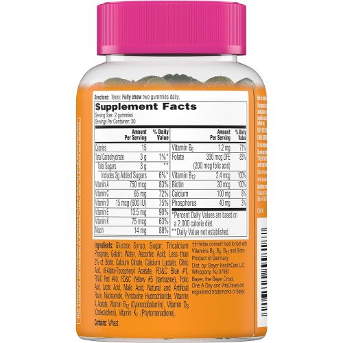  One A Day Teen for Her Multivitamin Gummies, Supplement with Vitamin A/C/D/E and Zinc for Immune Health Support* & more, 60 Count