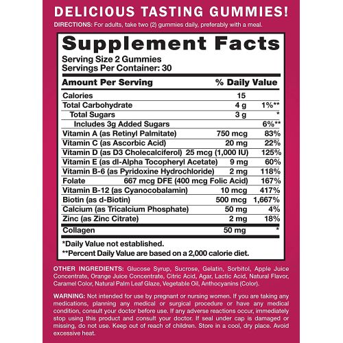  PINK Multivitamin for Women 60 Gummies Non-GMO & Gluten Free Plus Collagen & Biotin Mixed Berry Flavor
