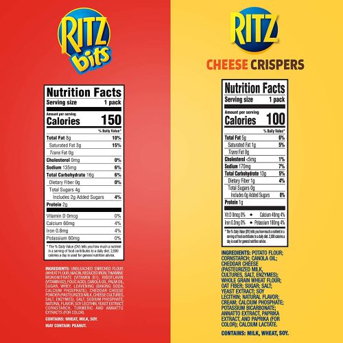  Ritz Bits Crackers & Crispers Cheddar Chips Variety Pack, Snack Packs, Cheese, 48 Count