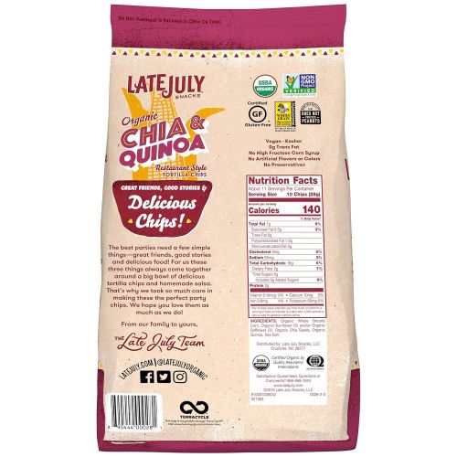  LATE JULY Snacks Restaurant Style Chia & Quinoa Tortilla Chips, 11 oz. Bag, Pack of 9