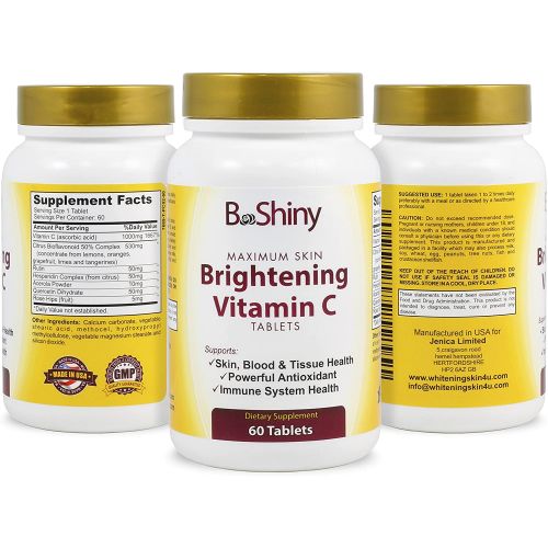  BeShiny Vitamin C Complex 1000 mg Tablets for Skin Lightening Brightening Antioxidant with Rose Hips and Bioflavinoids Immune Support Supplement Healthy Aging Builds Energy and Overall Wel