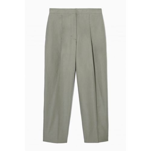 COS TAPERED PLEATED LINEN-BLEND CHINOS