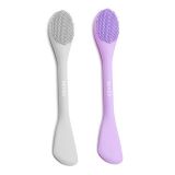 REVEX Silicone Face Mask Brush Applicator，2 Packs Double-Ended Facial Mask Brush for Mud, Clay, Charcoal Mixed Mask，Soft Makeup Beauty Brush Tools for Apply Cream, Lotion (PurPle+G