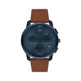 Movado Mens Stainless Steel Swiss Quartz Watch with Leather Strap, Cognac, 21 (Model: 3600630)