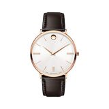 Movado Mens Ultra Slim Rose Gold Watch with a Printed Index Dial, Brown/Gold/White (Model 607089)