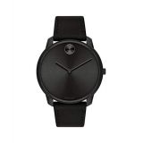 Movado Mens Bold Thin Stainless Steel Swiss Quartz Watch with Leather Strap, Black, 21 (Model: 3600587)