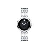 Movado Womens Esperanza Stainless Steel Watch with a Concave Dot Museum Dial, Silver/Black (607051)