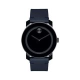 Movado Mens Stainless Steel &Tr90 Swiss Quartz Watch with Leather Strap, Blue, 22 (Model: 3600583)