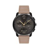 Movado Mens Stainless Steel Swiss Quartz Watch with Leather Strap, Taupe, 21 (Model: 3600719)
