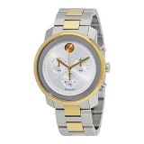 Movado Mens BOLD Metals Chronograph Watch with Printed Index Dial, Silver/Grey/Gold (3600432)