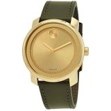 Mens Movado Bold Gold-Ion Plated Leather Strap Watch 3600674