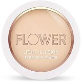 Flower Beauty Light Illusion Perfecting Powder - Pressed Powder Face Makeup, Buildable Medium Coverage with Blurring Pigments, Includes Mirror & Sponge (Beige)
