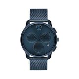 Movado Mens Swiss Quartz Watch with Stainless Steel Strap, Blue, 21 (Model: 3600633)