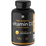 Sports Research Vitamin D3 5000iu (125mcg) with Coconut Oil ~ High Potency Vitamin D for Immune & Bone Support ~ Non-GMO Verified, Gluten & Soy Free (360 Mini-Liquid Softgels)