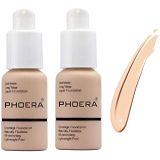 Nvyue 2 Pack Phoera Foundation,Matte Oil Control Concealer Foundation Cream,PHOERA Long Lasting Waterproof Matte Liquid Foundation for Women Girls(102 Nude)