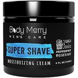 Body Merry Super Shave Moisturizing Cream: Hydrating shaving cream for men w Natural Shea & Peppermint + Olive Oil to protect/soothe dry, sensitive skin & combat razor bumps + irri