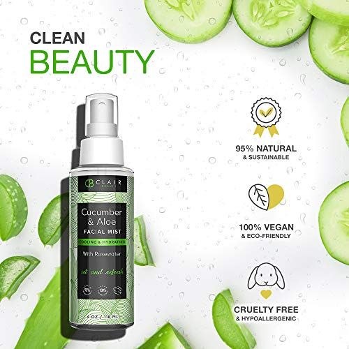  Azure Cosmetics Clair Beauty Cucumber & Aloe Facial Mist Spray - W/Aloe, Witch Hazel & Vitamins | Cooling & Hydrating | Restores Dry, Dehydrated Skin - 118mL
