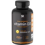 Sports Research 10,000 iu Vitamin D3 Supplement with Organic Coconut Oil - Vitamin D for Strong Bones & Immune Health - Supports Calcium Absorption - Non-GMO - 250mcg, 120 Mini Sof