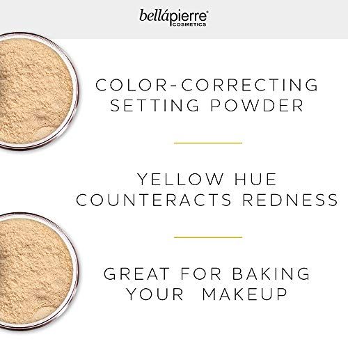  Bellapierre Banana Setting Powder | Lightweight Color-Correcting Powder with All Day Makeup Protection | Eliminates Blotchiness and Dark Under-Eye Circles | Matte Tint - Medium - 0