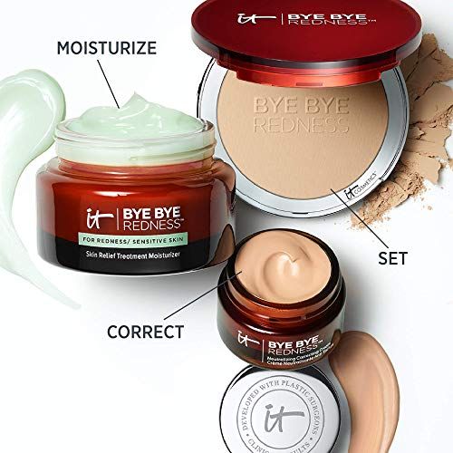  IT Cosmetics Bye Bye Redness Powder, Transforming Light Beige - Tone Correcting, Full Coverage - With Anti-Aging Colloidal Oatmeal, Aloe, Cucumber, Chamomile, Collagen & Peptides