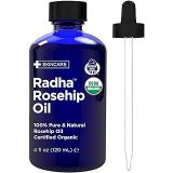 Radha Beauty Rosehip Oil USDA Certified Organic, 4 oz. - 100% Pure & Cold Pressed. All Natural Anti-Aging Moisturizing Treatment for Face, Hair, Skin & Nails, Acne Scars, Wrinkles,