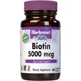 Bluebonnet Nutrition Biotin 5000 Mcg Vegetable Capsules, Biotin is a B Vitamin That Helps Make Keratin, Vegan, Vegetarian, Non GMO, Gluten Free, Soy Free, Milk Free, Kosher, 60 Veg