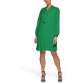 DKNY Long Sleeve Pleated Shift Dress with Neck Tie