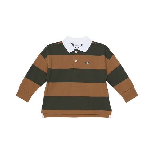 라코스테 Lacoste Kids Long Sleeve Striped Color-Block Polo Shirt (Toddler/Little Kids/Big Kids)