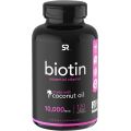 Sports Research Extra Strength Vegan Biotin (Vitamin B) Supplement with Organic Coconut Oil - Supports Keratin for Healthier Hair & Skin - Great for Women & Men - 10,000mcg, 120 Ve